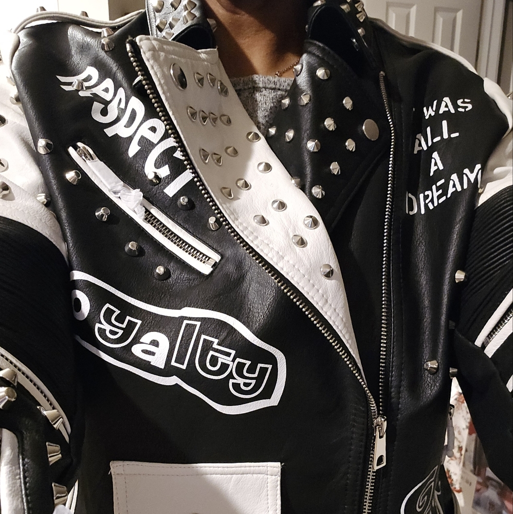 Studded Black and White Leather Jacket New never worn it